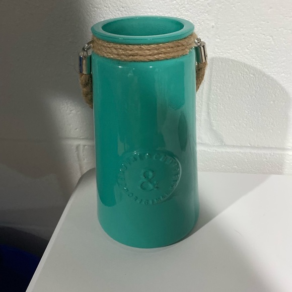 Turquoise Ceramic Vase with Rope Handle - Picture 1 of 5